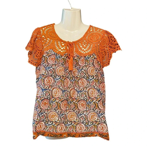 Jennifer Grace Eyelet Crochet Short SleeveTop - Picture 1 of 8